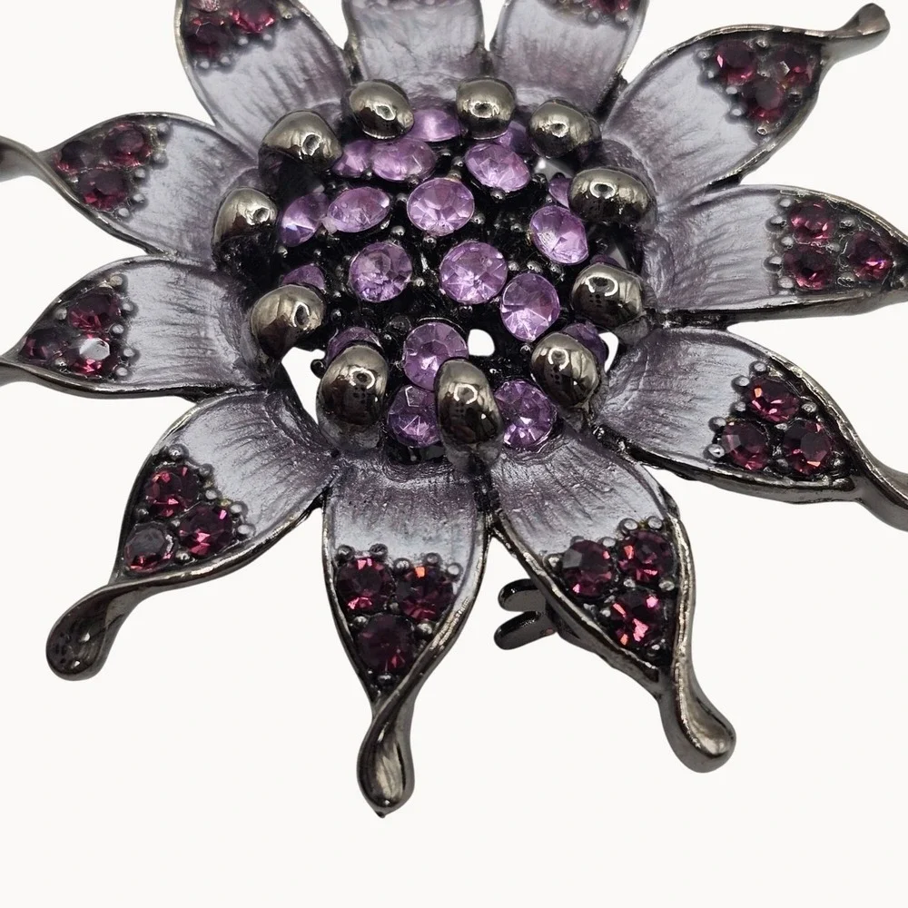 Rhinestone Floral Butterfly Brooch Pin Set 3pc Purple Pink Gunmetal‎ Whimsigoth
